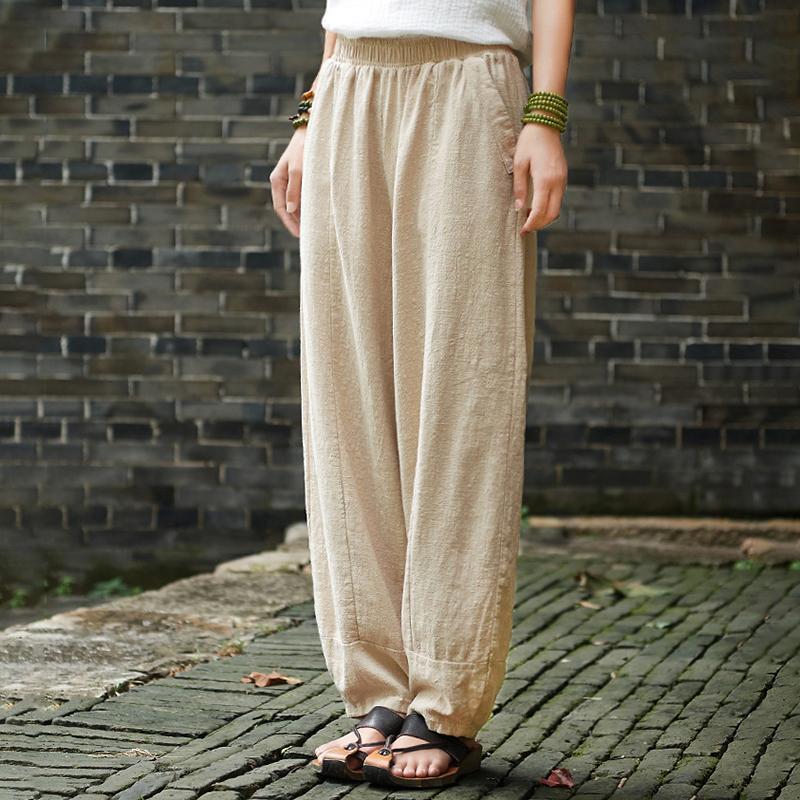 Ramie Solid Color Casual Turnip Pants