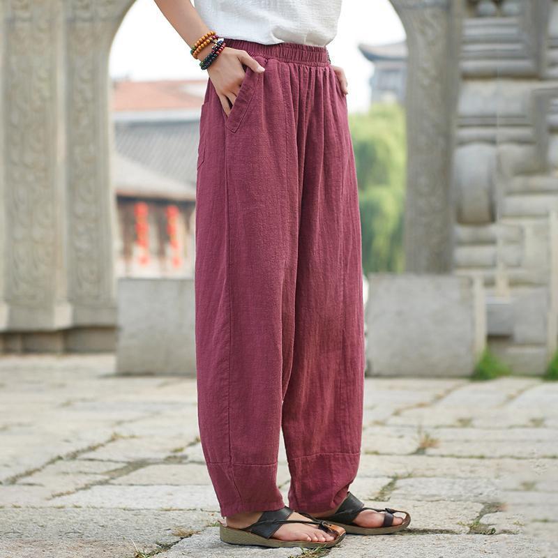 Ramie Solid Color Casual Turnip Pants 2019 March New 