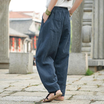 Ramie Solid Color Casual Turnip Pants 2019 March New 