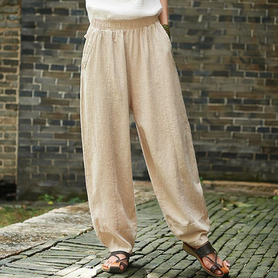 Ramie Solid Color Casual Turnip Pants 2019 March New One Size Linen color 