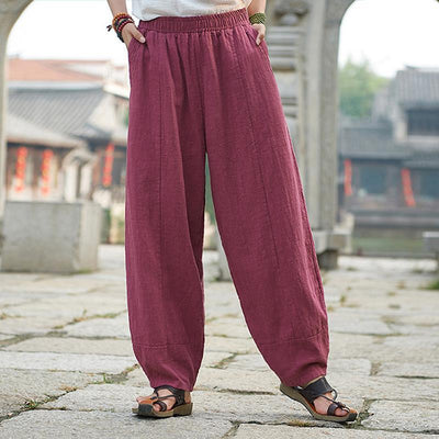 Ramie Solid Color Casual Turnip Pants
