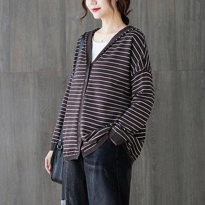 Ramie Striped Knitted Sweater September September 2020 new arrival Coffee 