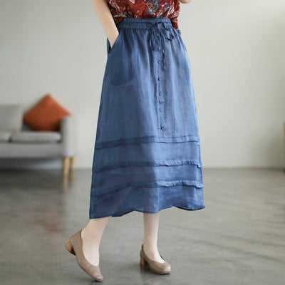Retro A-Line Summer Patchwork Linen Skirt