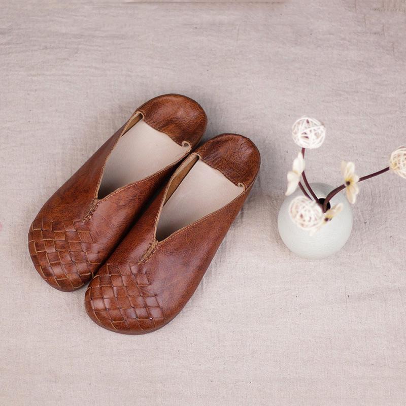 Retro Art Hand-woven Cowhide Shoes Round Toe September 2020 new arrival 