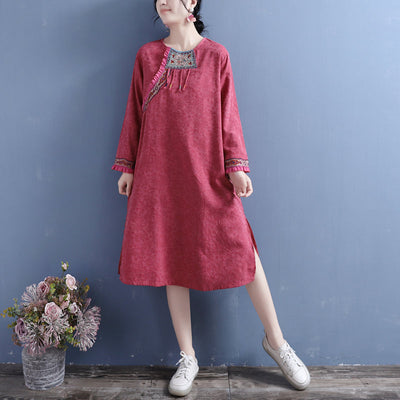 Retro Autumn Cotton Linen Patchwork Mini Dress Aug 2022 New Arrival 