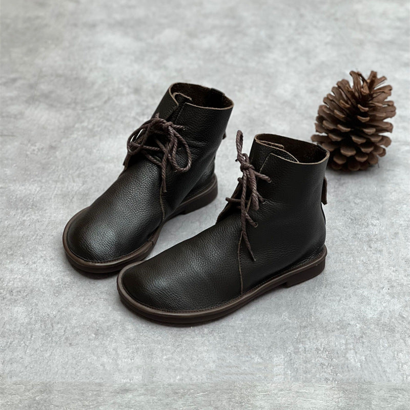 Retro Casual Leather Soft Autumn Flat Boots
