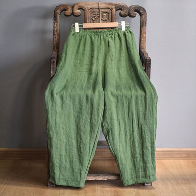 Retro Casual Loose Linen Pants Plus Size Aug 2023 New Arrival Green One Size 
