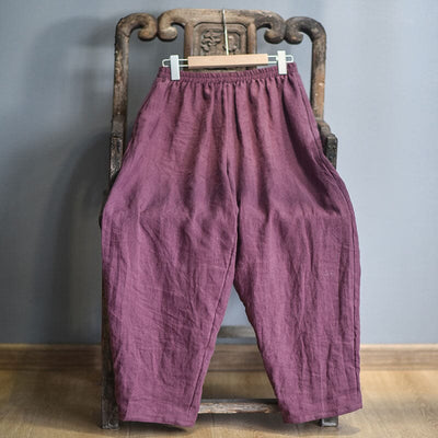 Retro Casual Loose Linen Pants Plus Size Aug 2023 New Arrival Purple One Size 