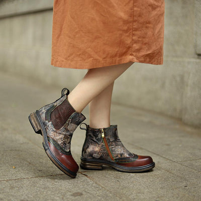 Retro Casual Patchwork Autumn Winter Ankle Boots Nov 2021 New Arrival 