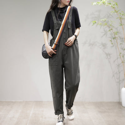 Retro Casual Spring Cotton Loose Jumpsuit Feb 2023 New Arrival M Gray 
