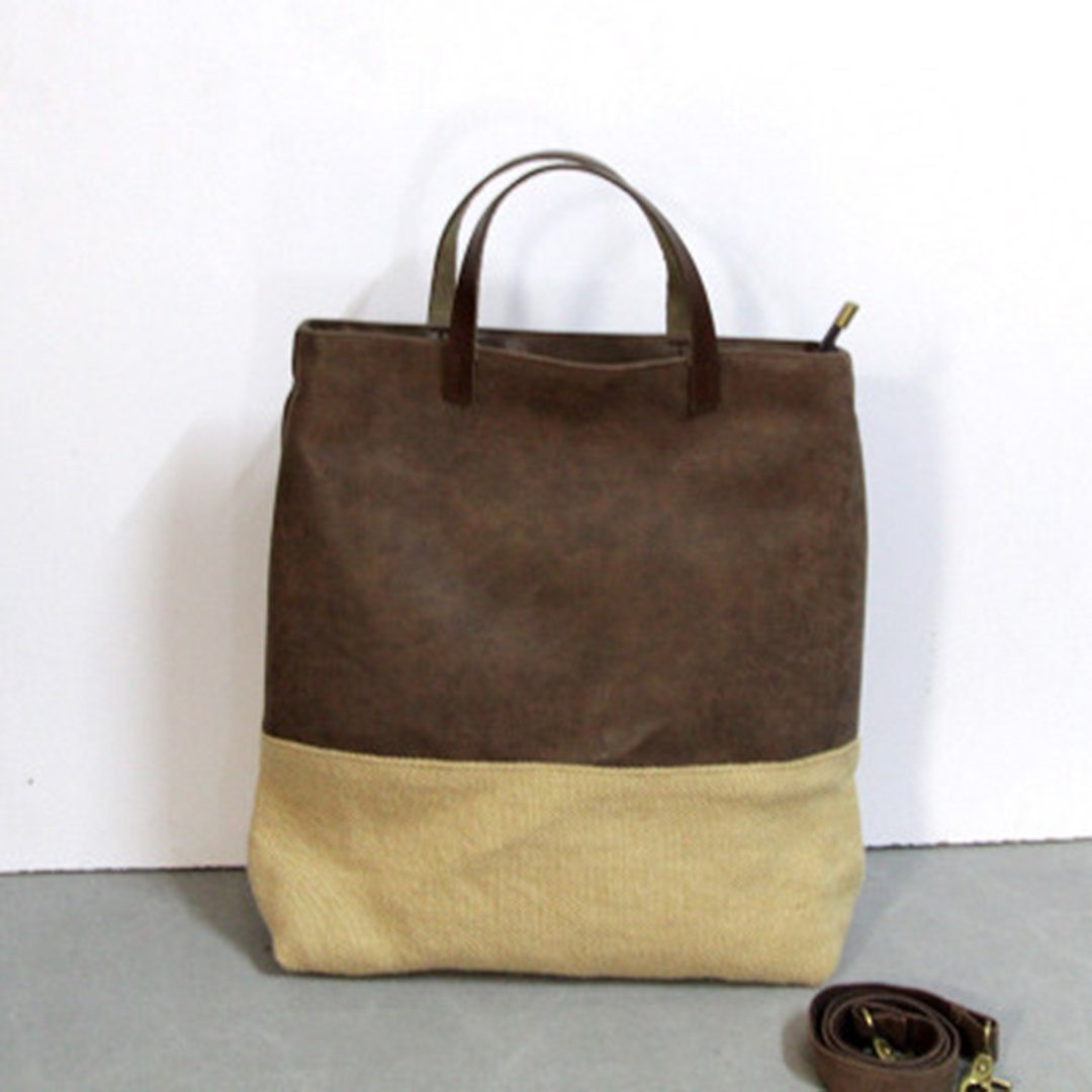 Retro Color Block Crossbody Bag Casual Bag Of Large Capacity ACCESSORIES One Size Coffee Linen 