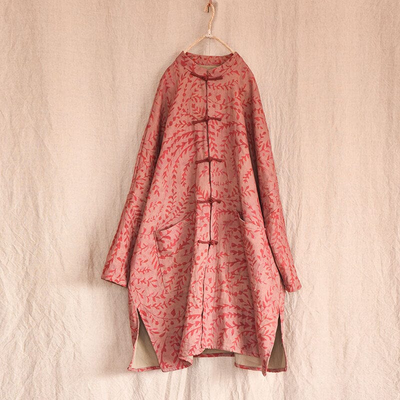 Retro Cotton Linen Loose Floral Dress Plus Size Apr 2023 New Arrival Red One Size 