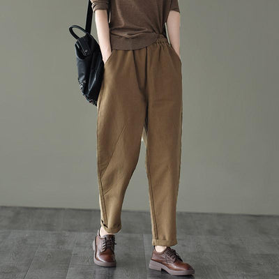 Retro Elastic Waist Casual Cotton Pants March 2021 New-Arrival M Coffee 