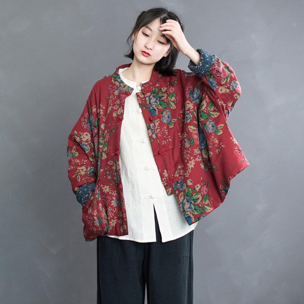 Retro Ethnic Floral Winter Cotton Jacket 2019 November New One Size Vintage Red 