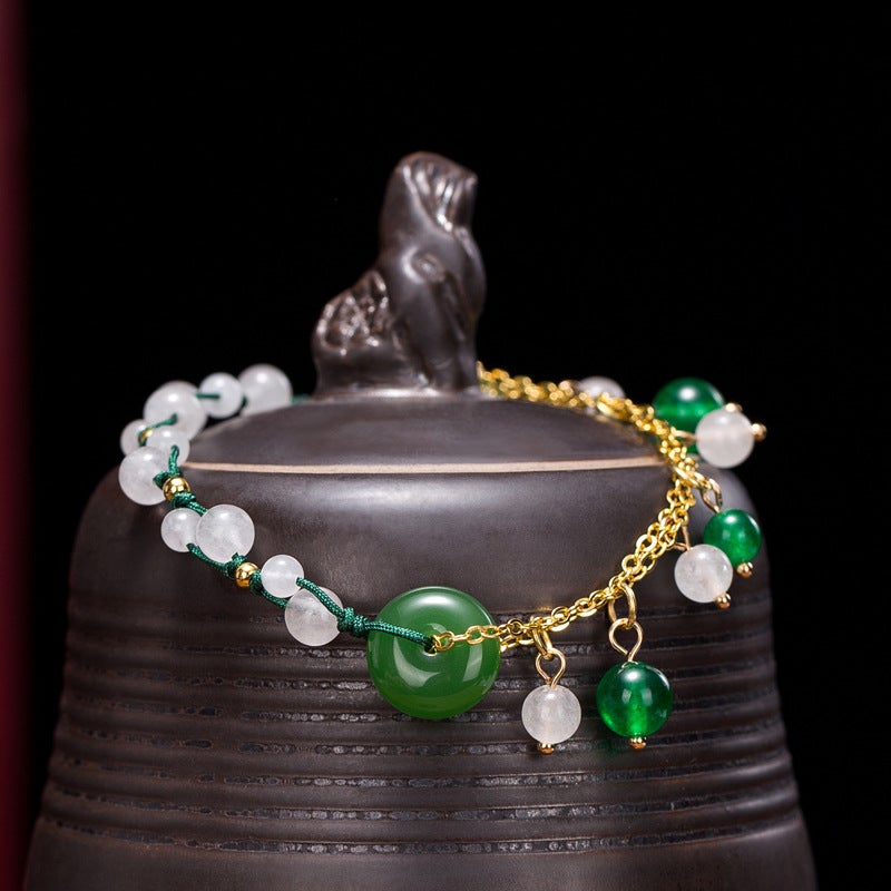 Retro Ethnic Style Green Chalcedony Colored Glaze Bracelet