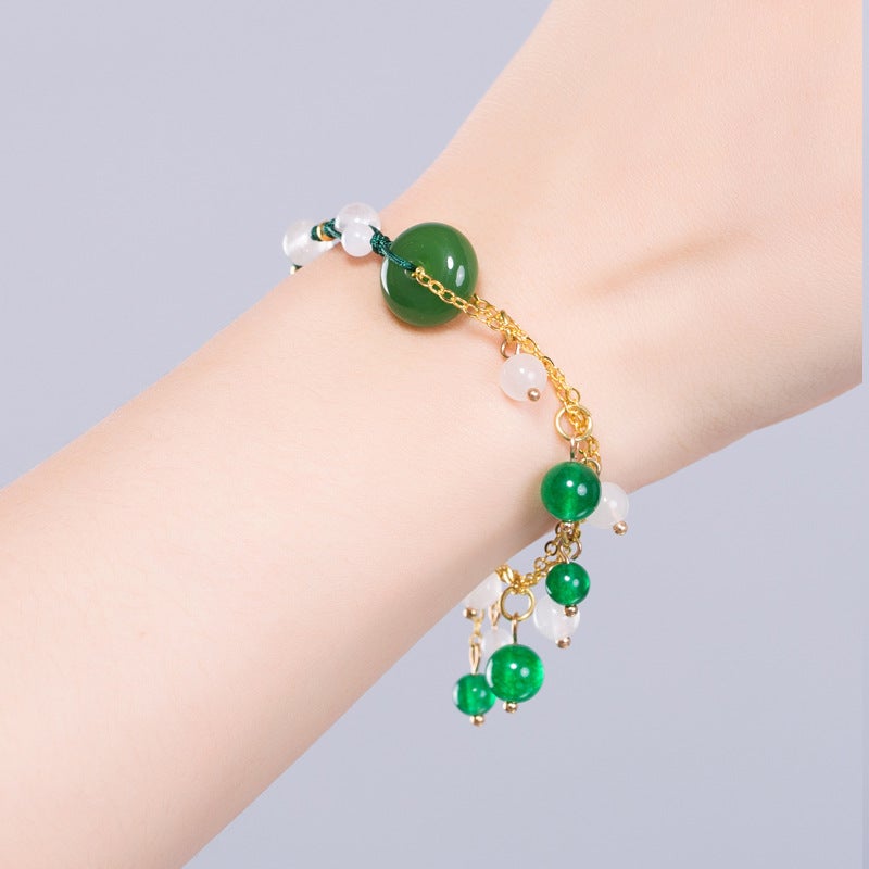 Retro Ethnic Style Green Chalcedony Colored Glaze Bracelet