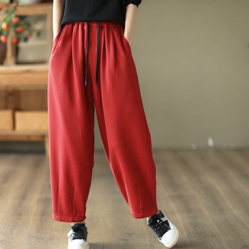 Retro Fashion Loose Spring Casual Harem Pants Feb 2023 New Arrival One Size Red 