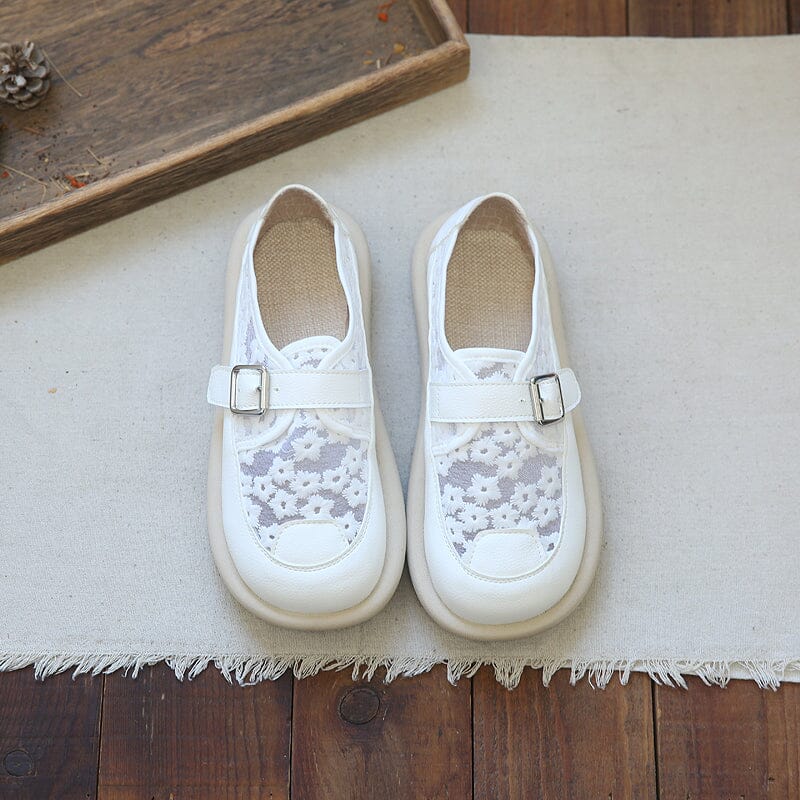 Women Retro Flat Breathable Soft Sole Mesh Slip-Ons