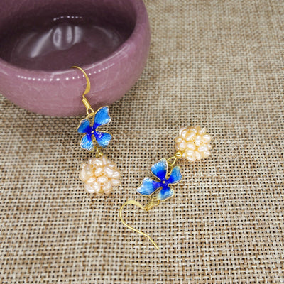 Retro Floral Cloisonne Pearl Plaited Earring