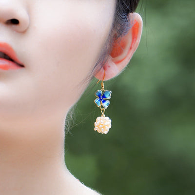 Retro Floral Cloisonne Pearl Plaited Earring
