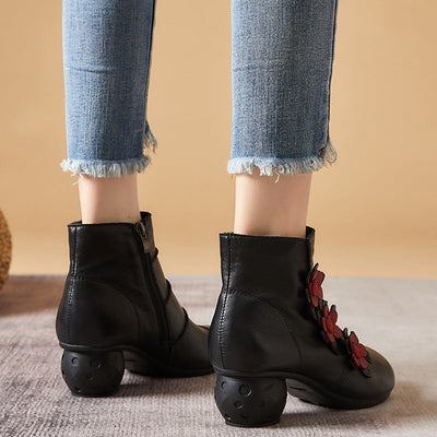 Retro Flowers Leather Casual Wedge Boots