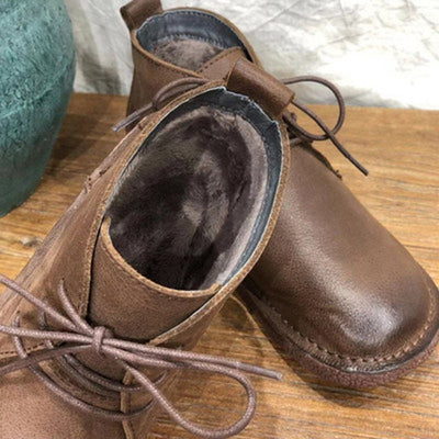 Retro Handmade Leather Casual Women's Boots 2019 November New 35 Coffee Plush 