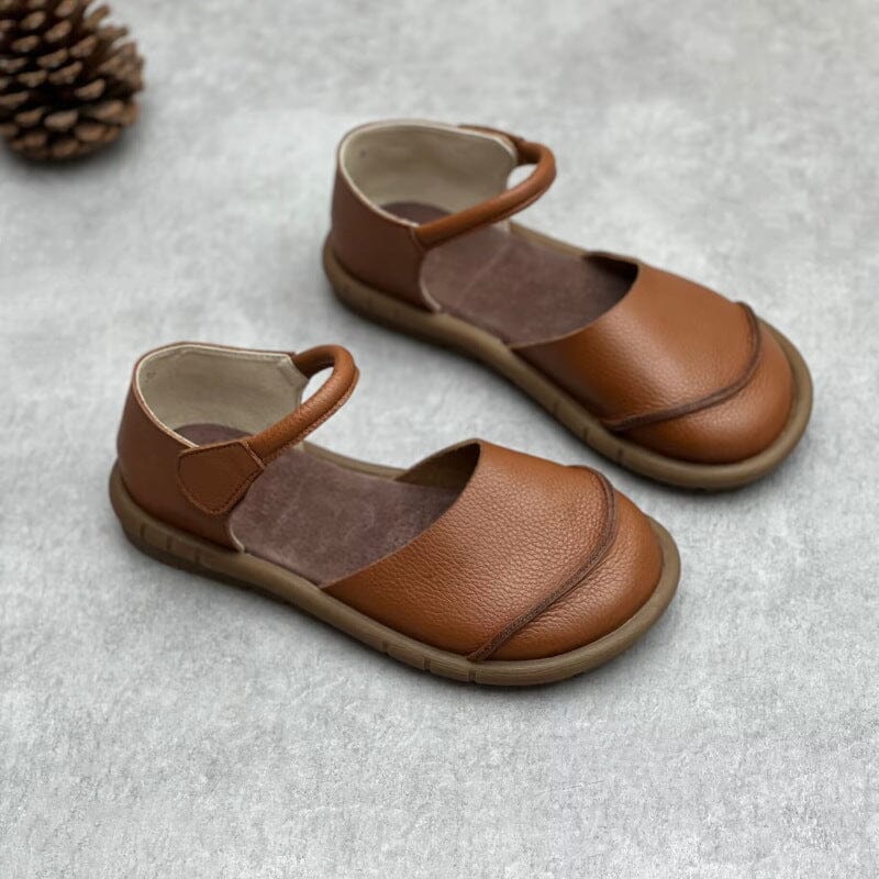 Retro Handmade Leather Flat Casual Sandals May 2023 New Arrival Brown 35 