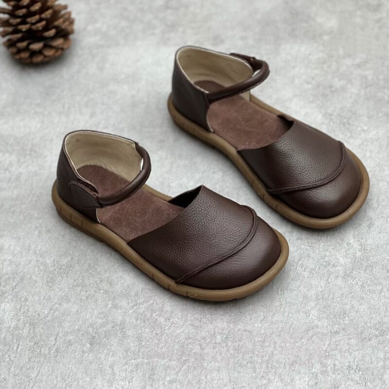 Retro Handmade Leather Flat Casual Sandals May 2023 New Arrival Coffee 35 
