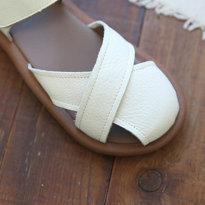 Retro Hollow Leather Velcro Flat Casual Sandals