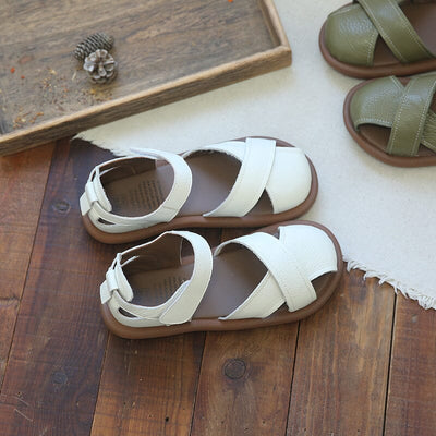 Retro Hollow Leather Velcro Flat Casual Sandals Apr 2023 New Arrival 