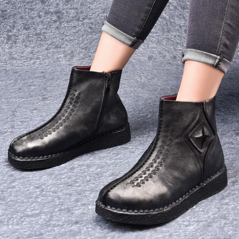 Retro Leather Ankle Boots Flat Bottom Martin Boots Shoes 2019 March New 35 Black 