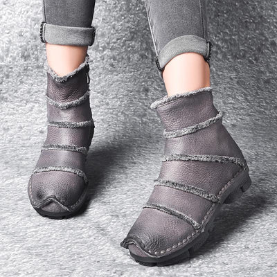 Retro Leather Ankle Boots Flat Bottom Martin Boots Shoes 2019 March New 35 Gray 