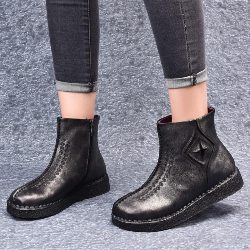 Retro Leather Ankle Boots Flat Bottom Martin Boots  Shoes