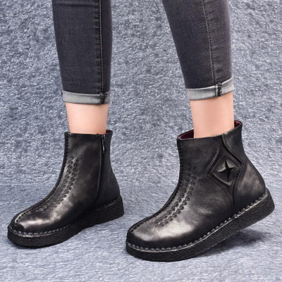 Retro Leather Ankle Boots Flat Bottom Martin Boots  Shoes