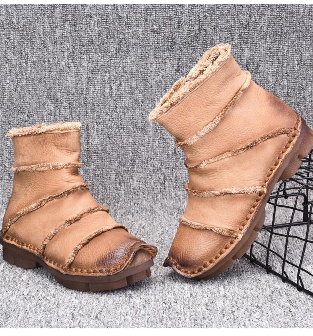 Retro Leather Ankle Boots Flat Bottom Martin Boots Shoes