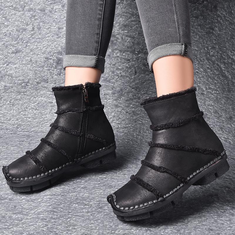 Retro Leather Ankle Boots Flat Bottom Martin Boots Shoes