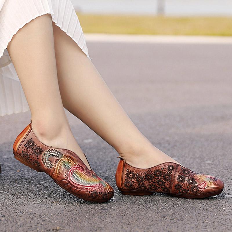 Retro Leather Comfortable Ethnic Shoes March 2021 New-Arrival 35 Coffee 