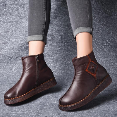 Retro Leather Flat Bottom Martin Boots Shoes 2019 March New 35 Brown 