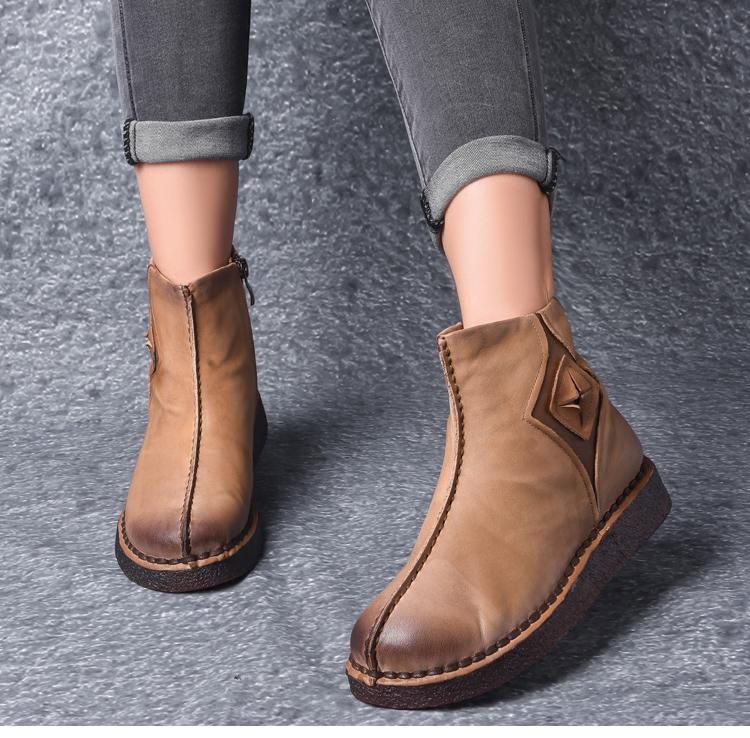 Retro Leather Flat Bottom Martin Boots Shoes 2019 March New 35 Khaki 