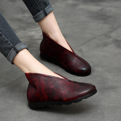 Retro Leather Flat Casual Short Boots Aug 2021 New-Arrival 35 Red 