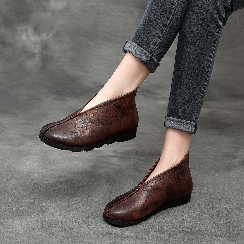Retro Leather Flat Casual Short Boots