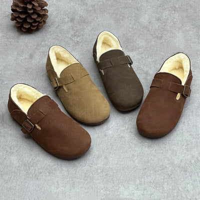 Retro Leather Handmade Winter Furred Casual Shoes