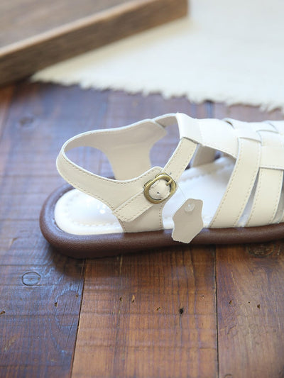 Retro Leather Hollow Flat Soft Casual Sandals