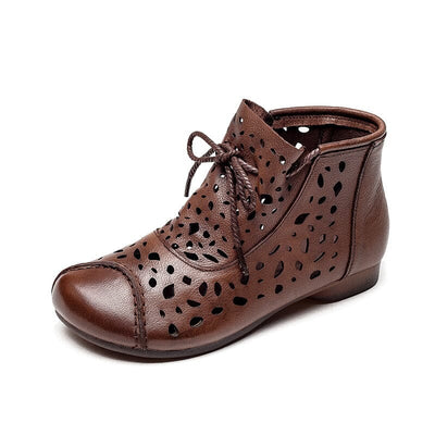Retro Leather Hollow Flat Women Summer Ankle Boots Mar 2023 New Arrival 