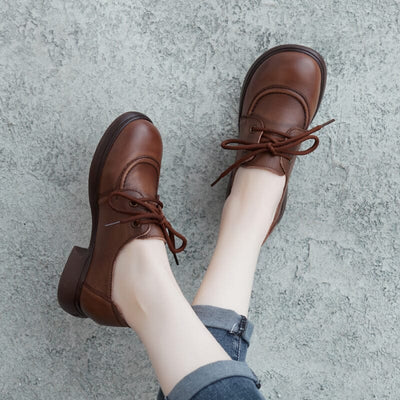 Retro Leather Women Spring Lug Sole Casual Shoes Feb 2023 New Arrival 35 Brown 