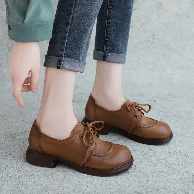 Retro Leather Women Spring Lug Sole Casual Shoes