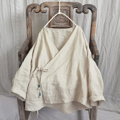 Retro Loose Casual Cotton Linen Blouse Plus Size Apr 2023 New Arrival 