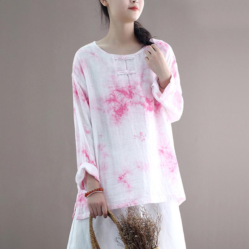 Retro Loose Tie-Dye Lace Cotton Shirt Aug 2021 New-Arrival 