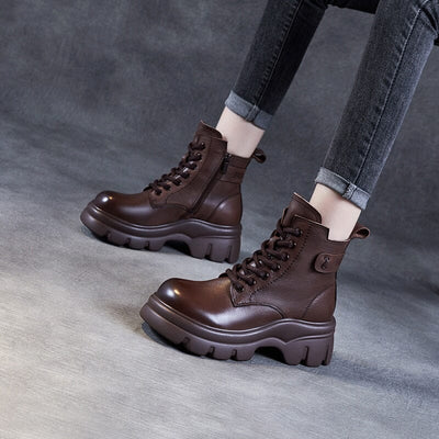 Retro Minimalist Leather Platform Ankle Boots Sep 2023 New Arrival 