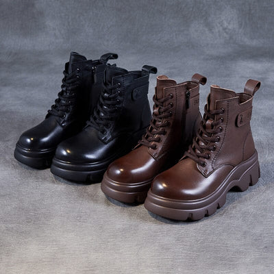 Retro Minimalist Leather Platform Ankle Boots